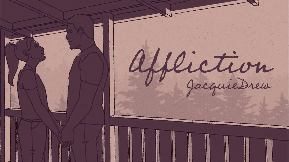 Illustration of a man and woman holding hands on a porch with the title "Affliction"